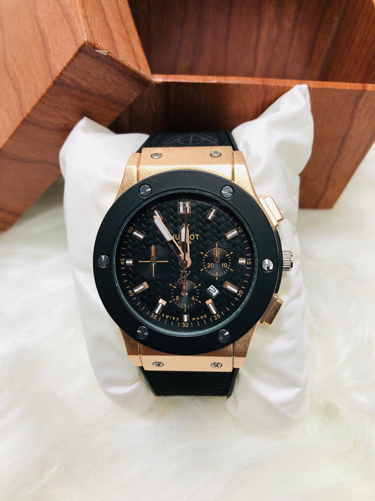 Hublot Imperion Royal - Premium Silicone Black Strap - Golden
