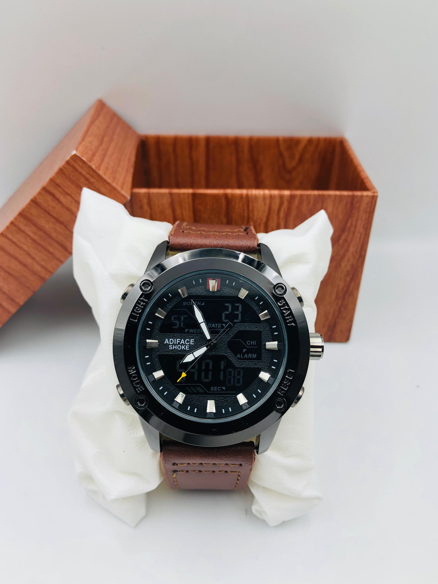 Adiface Dual Time - Article #695 - Brown Strap - Black Dial